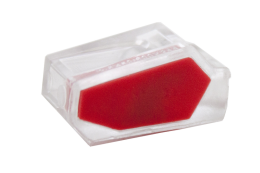 Зажим втычной 2-гнезда прозрачный с красной вставкой макс.сечение 2,5  кв.мм 24 А (1пакет/50шт) TRYMARKET